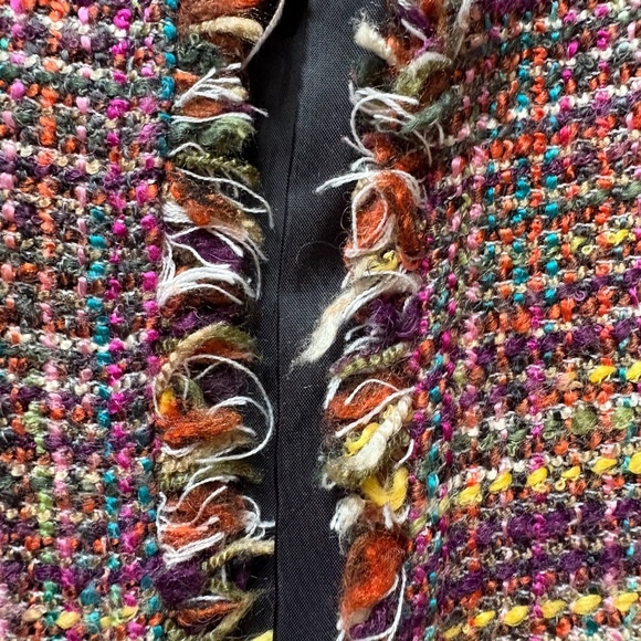 Chico's Multi Color Weave Fringe Jacket Sz 3 (16) GUC - Picture 4 of 7